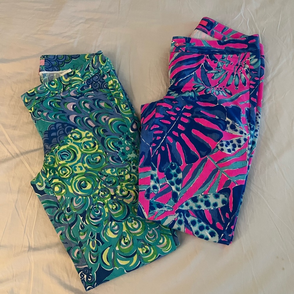 Lilly Pulitzer Green and Blue Cropped Pants Vibrant Patterns